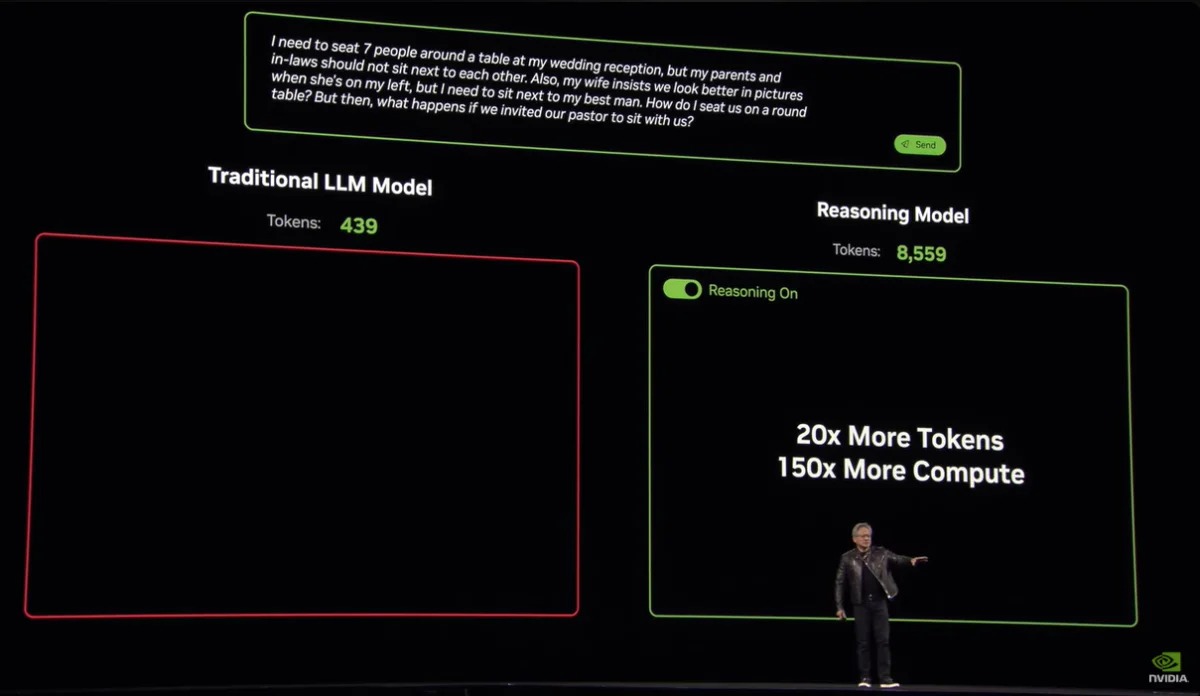 演示中，NVL72 集群在运行 DeepSeek-R1 671B 交互式副本时，只需 10 秒就可以给出答案，而 H100 则需要 1 分半。